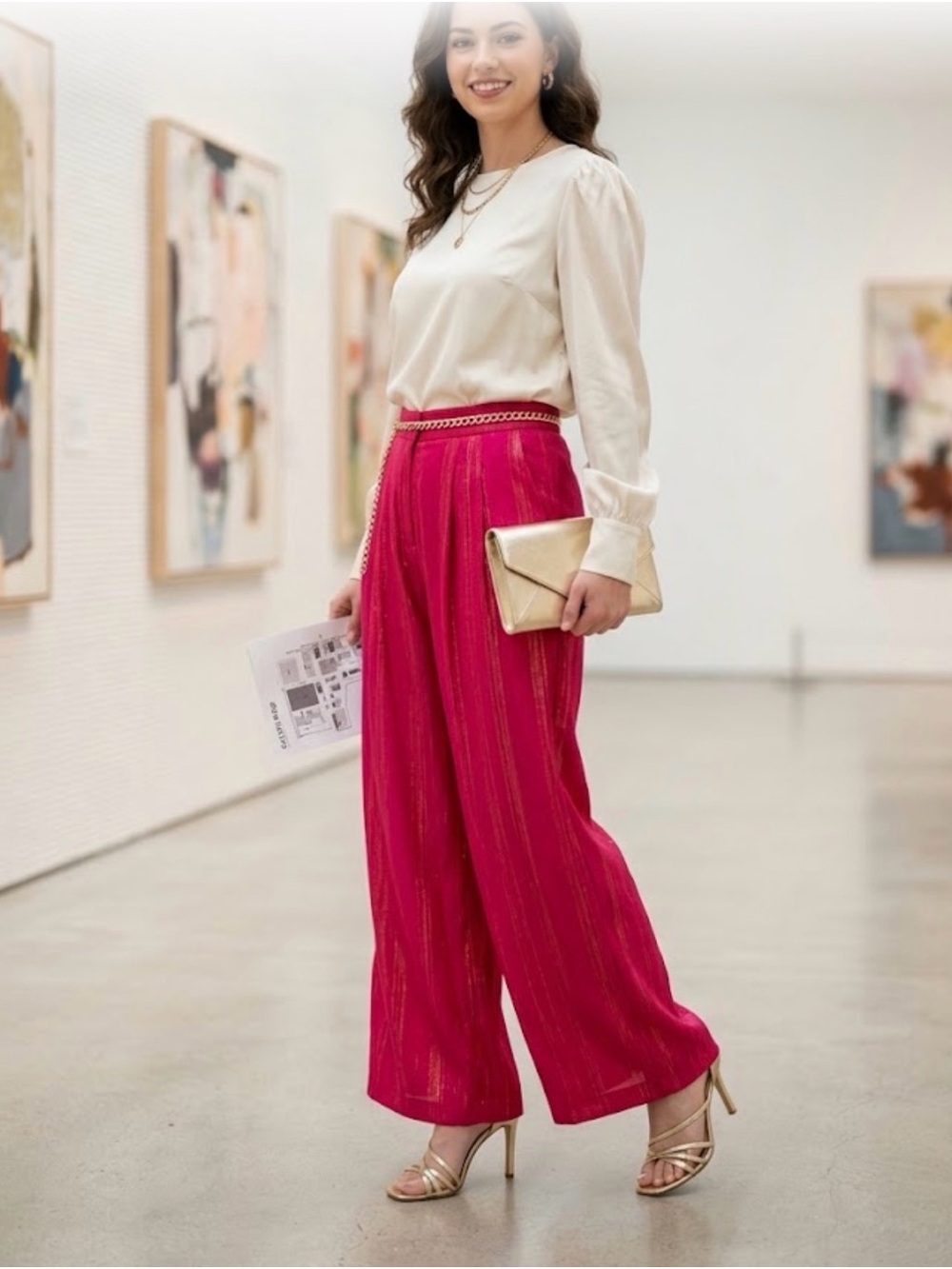 Zara Bright Fuchsia Wide-Leg High-Waist Trousers